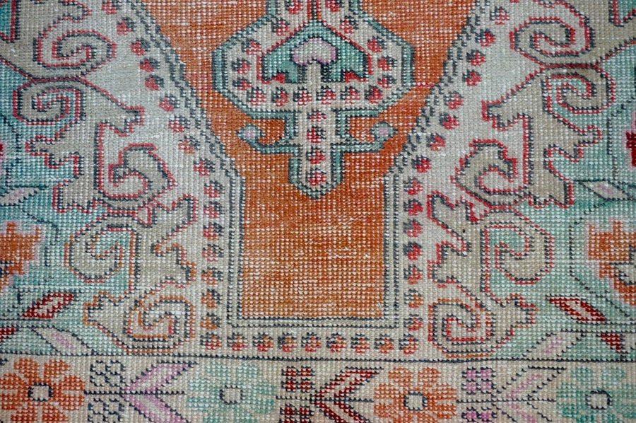 4’2 x 7’1 Vintage Oushak Rug Muted Burnt Orange, Mint Green & Beige