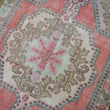 4’4 x 7’6 Vintage Turkish Oushak Carpet Pink, Olive and Blue '3222