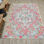 4’4 x 7’2 Vintage Oushak Rug Muted Pink + Powder Blue '4382 Linda's Barn