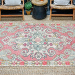 4’4 x 7’2 Vintage Oushak Rug Muted Pink + Powder Blue '4382 Linda's Barn