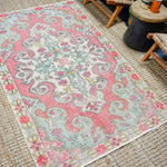 4’4 x 7’2 Vintage Oushak Rug Muted Pink + Powder Blue '4382 Linda's Barn