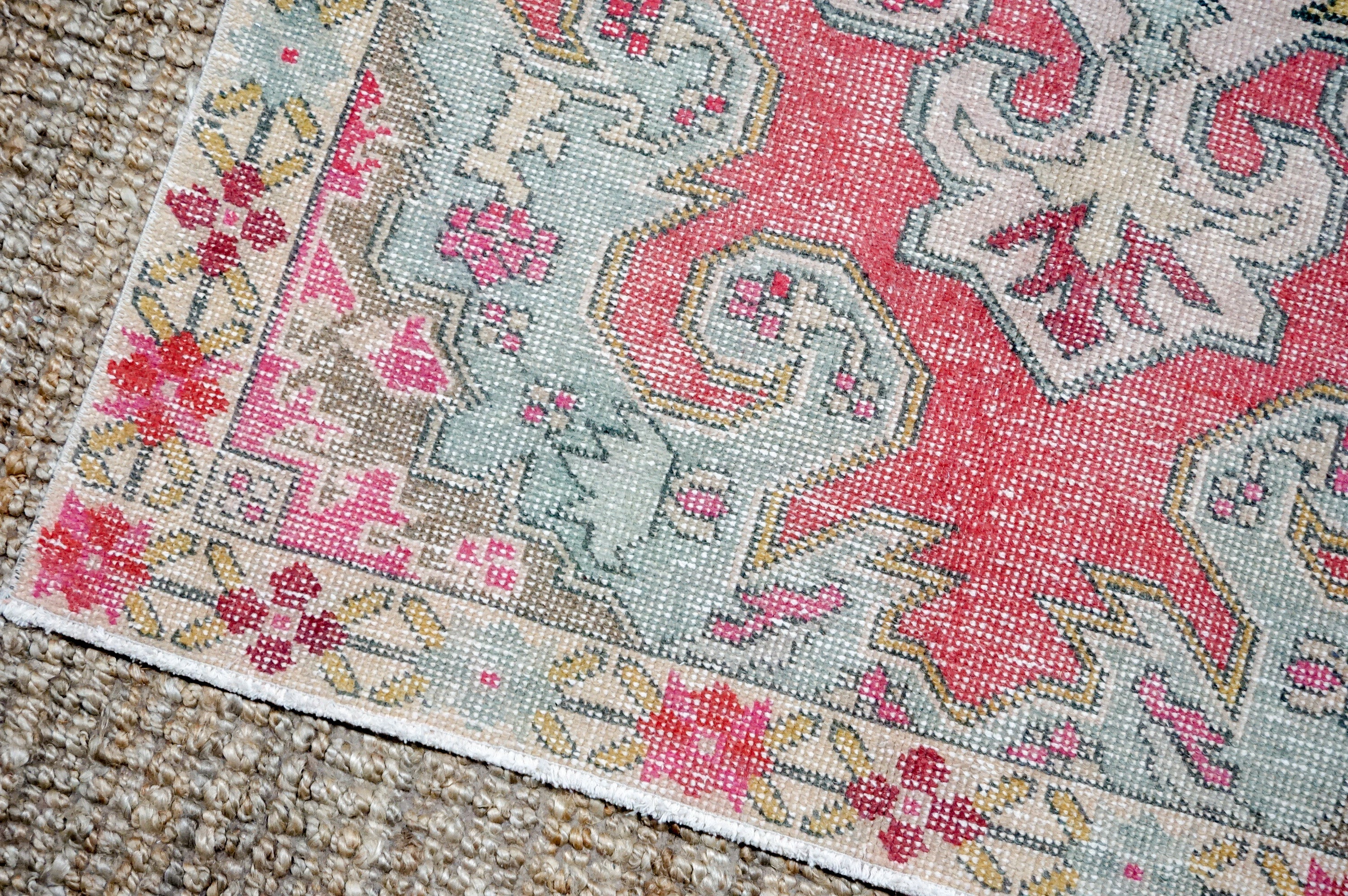 4’4 x 7’2 Vintage Oushak Rug Muted Pink + Powder Blue '4382 Linda's Barn