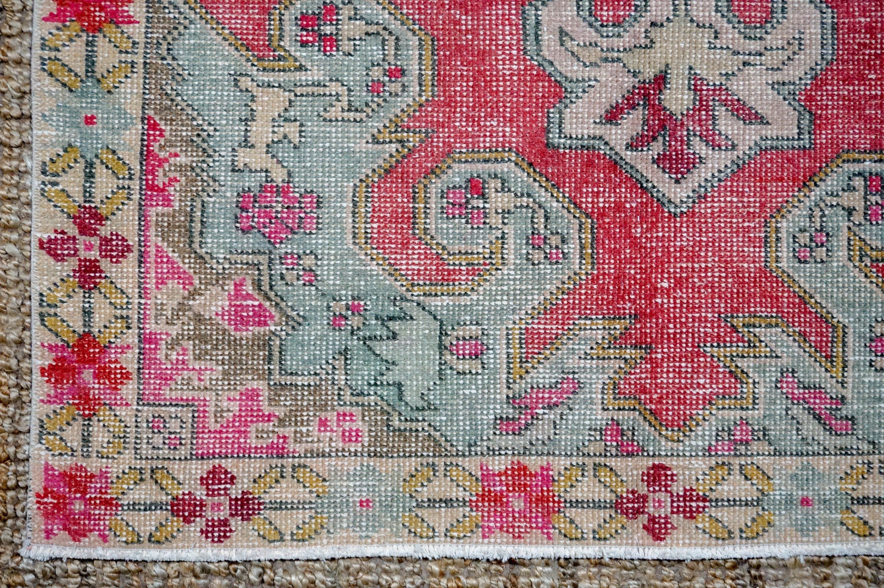 4’4 x 7’2 Vintage Oushak Rug Muted Pink + Powder Blue '4382 Linda's Barn