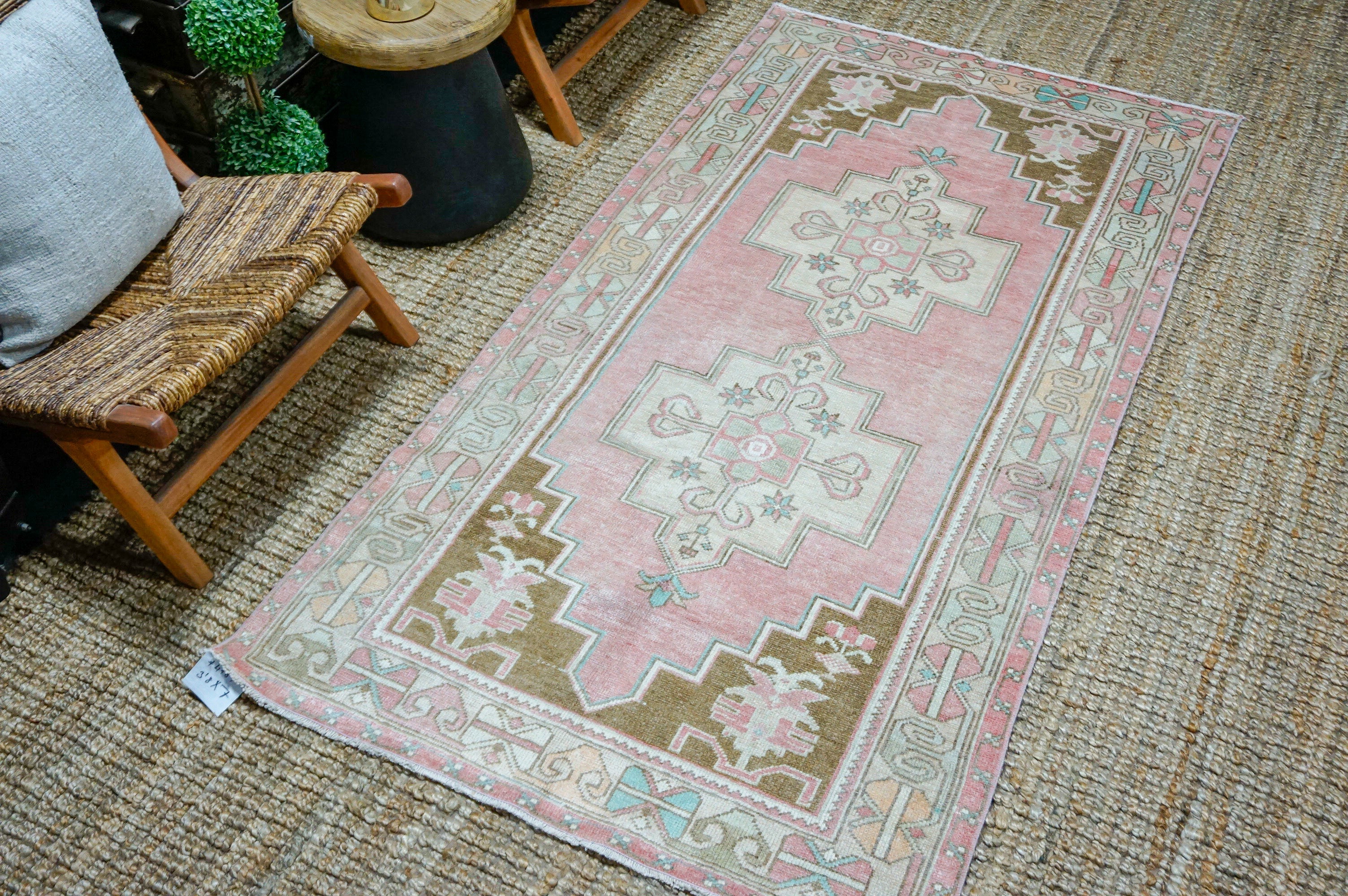 3’8 x 7’ Vintage Oushak Rug Muted Pink + Bronze '4189 Linda's Barn