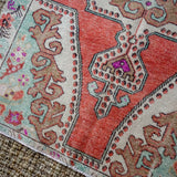 4’4 x 7’4 Vintage Turkish Oushak Carpet Muted Red, Cream and Sea Blue