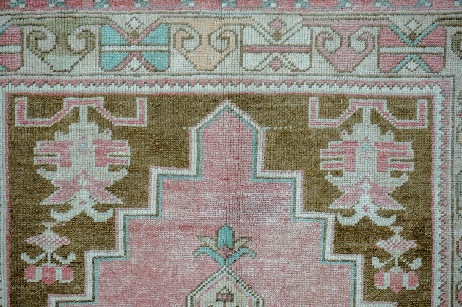 3’8 x 7’ Vintage Oushak Rug Muted Pink + Bronze