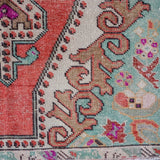 4’4 x 7’4 Vintage Turkish Oushak Carpet Muted Red, Cream and Sea Blue