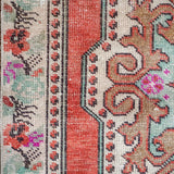 4’4 x 7’4 Vintage Turkish Oushak Carpet Muted Red, Cream and Sea Blue