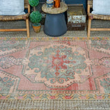 4’3 x 7’ Vintage Turkish Oushak Carpet Muted Apricot, Pink and Sage Green '3391