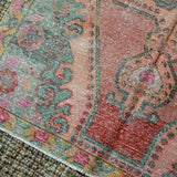 4’3 x 7’ Vintage Turkish Oushak Carpet Muted Apricot, Pink and Sage Green '3391