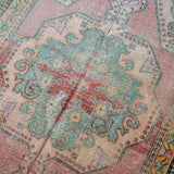 4’3 x 7’ Vintage Turkish Oushak Carpet Muted Apricot, Pink and Sage Green '3391