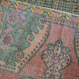 4’3 x 7’ Vintage Turkish Oushak Carpet Muted Apricot, Pink and Sage Green '3391