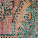 4’3 x 7’ Vintage Turkish Oushak Carpet Muted Apricot, Pink and Sage Green '3391