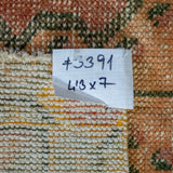 4’3 x 7’ Vintage Turkish Oushak Carpet Muted Apricot, Pink and Sage Green '3391