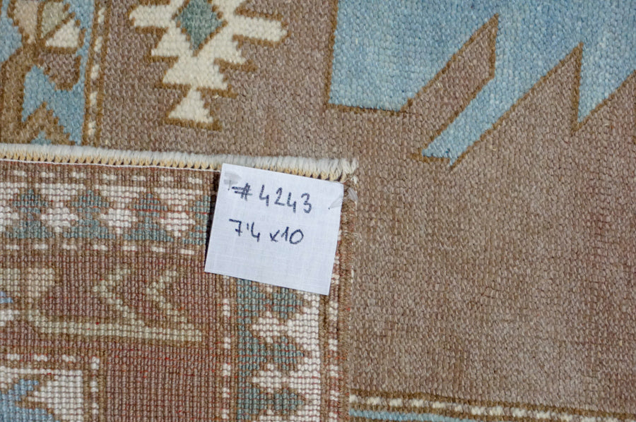 7’4 x 10’ Classic Vintage Milas Muted Sky Blue, Saddle Brown + Cream