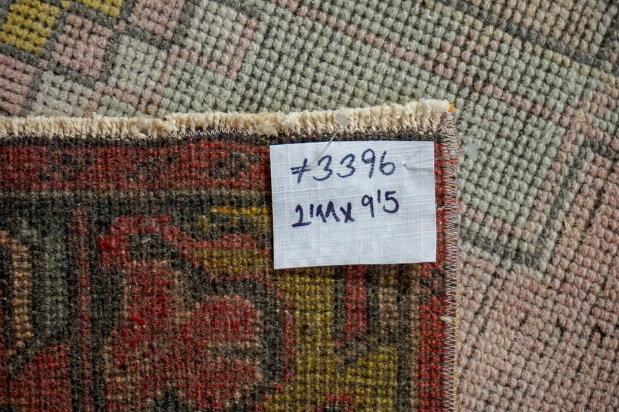 2’11 x 9’5 Vintage Turkish Oushak Runner Muted Blue, Pink + Gray