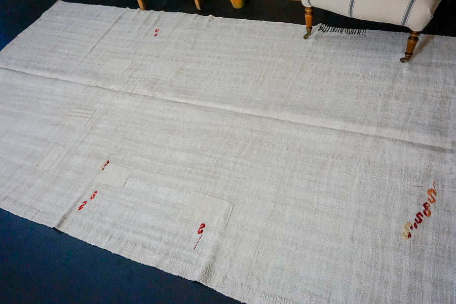 6’1 x 11’3 MCM Organic Hemp Rug Vintage Turkish Kilim Creamy White