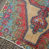 4’5 x 7’6 Vintage Turkish Oushak Carpet Muted Watermelon, Ecru and Turquoise