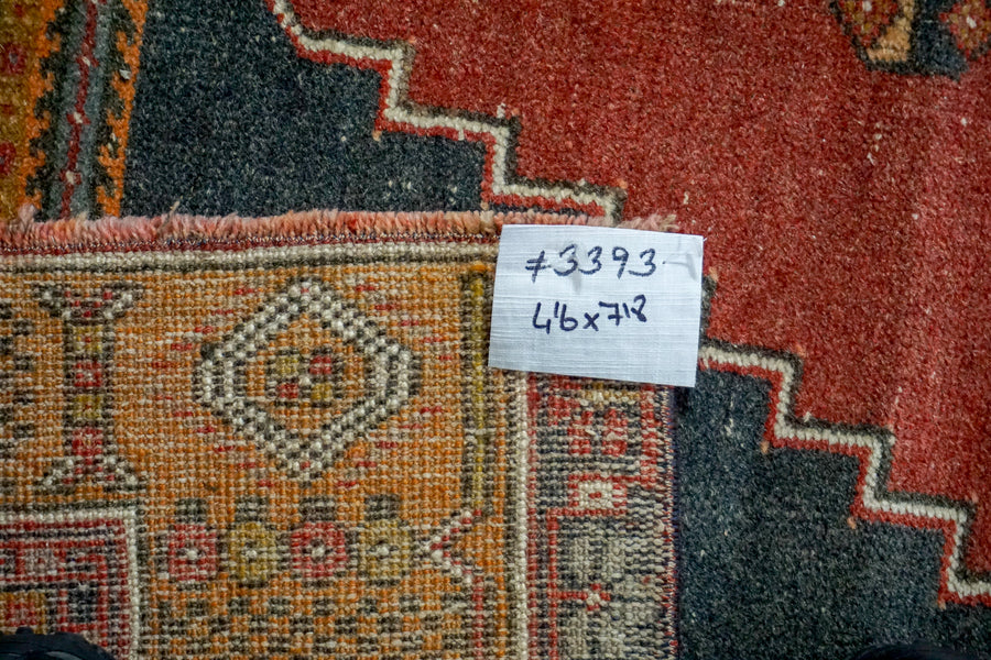 4’6 x 7’8 Vintage Turkish Oushak Carpet Muted Red, Charcoal and Ecru