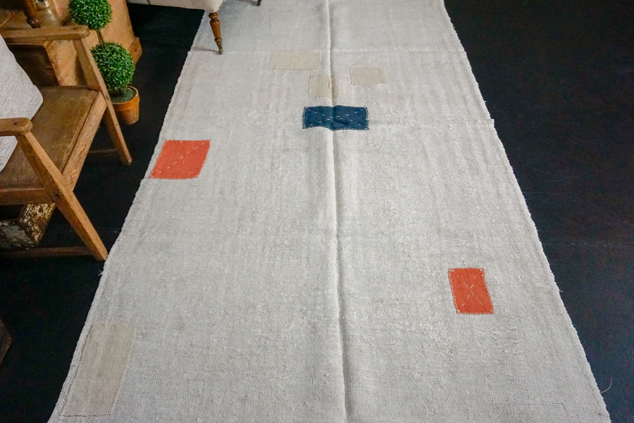 5’ x 9’ MCM Organic Hemp Rug Vintage Turkish Kilim Creamy White