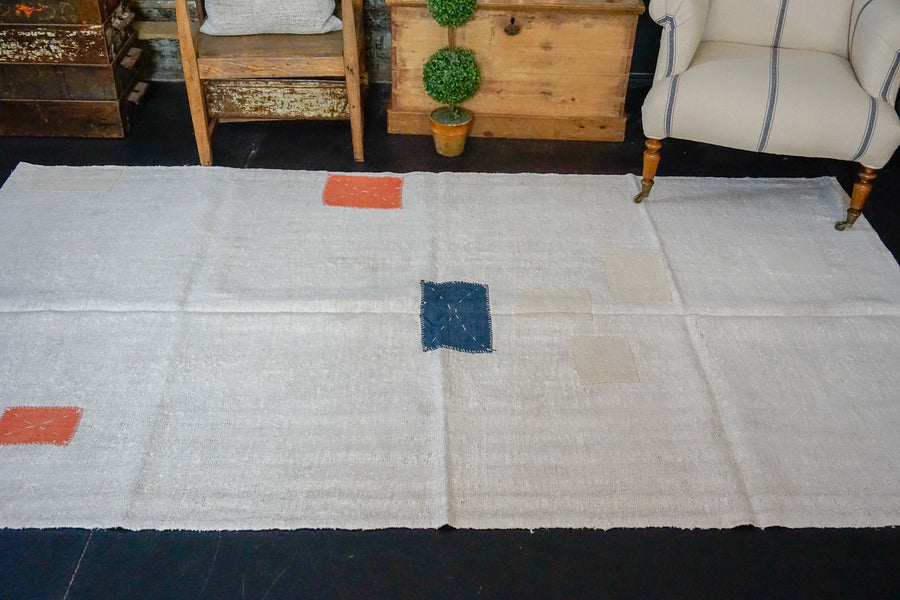 5’ x 9’ MCM Organic Hemp Rug Vintage Turkish Kilim Creamy White