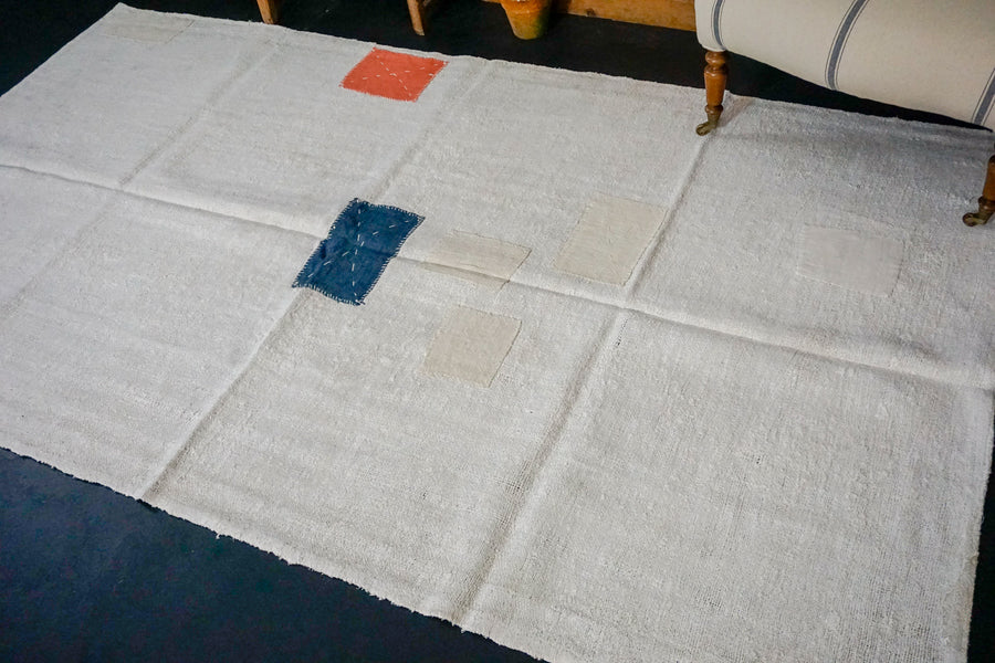 5’ x 9’ MCM Organic Hemp Rug Vintage Turkish Kilim Creamy White