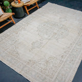 7’2 x 10’7 Vintage Oushak Rug Beige, Aqua Blue & Sage Green '4517