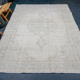 7’2 x 10’7 Vintage Oushak Rug Beige, Aqua Blue & Sage Green '4517