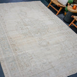 7’2 x 10’7 Vintage Oushak Rug Beige, Aqua Blue & Sage Green '4517