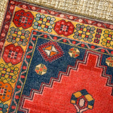 4’1 x 7’1 Vintage Turkish Oushak Carpet Red, Blue + Yellow
