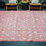 6’10 x 9’6 Vintage Oushak Rug Red, White + Charcoal