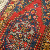3’4 x 6’7 Vintage Turkish Oushak Carpet Red, Blue + Camel
