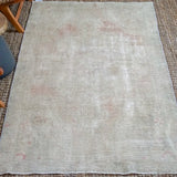 4’4 x 7’ Vintage Turkish Oushak Carpet Muted Beige, Olive + Copper