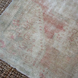 4’4 x 7’ Vintage Turkish Oushak Carpet Muted Beige, Olive + Copper