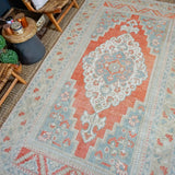 5’10 x 11’ Vintage Turkish Taspinar Carpet Muted Copper, Sage + Seafoam Green