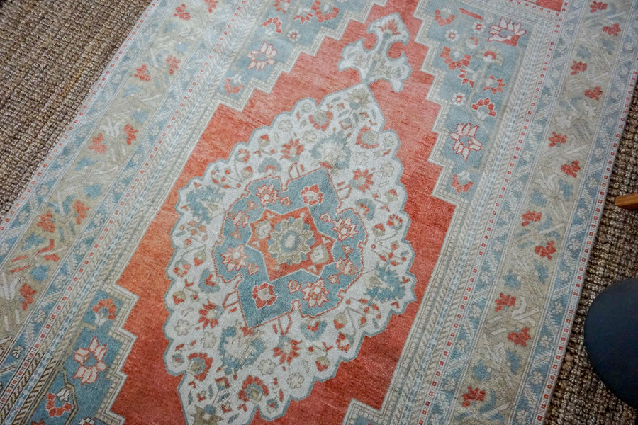 5’10 x 11’ Vintage Turkish Taspinar Carpet Muted Copper, Sage + Seafoam Green