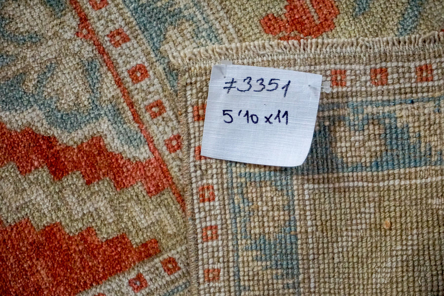 5’10 x 11’ Vintage Turkish Taspinar Carpet Muted Copper, Sage + Seafoam Green