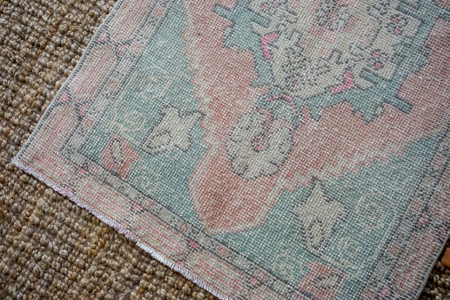 2’9 x 9’5 Vintage Turkish Oushak Runner Muted Pink, Blue and Gray