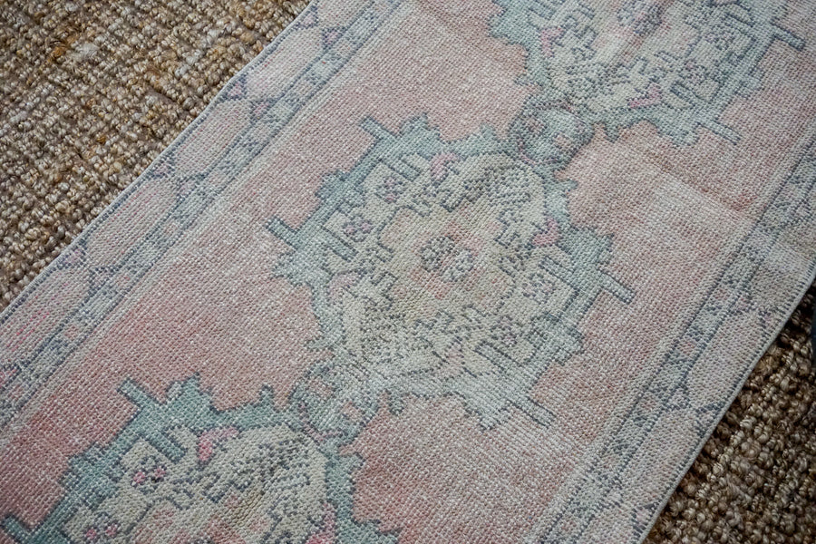2’9 x 9’5 Vintage Turkish Oushak Runner Muted Pink, Blue and Gray