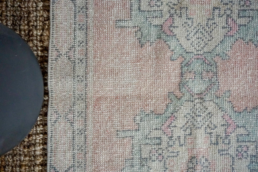 2’9 x 9’5 Vintage Turkish Oushak Runner Muted Pink, Blue and Gray