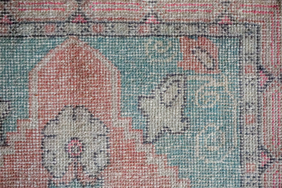 2’9 x 9’5 Vintage Turkish Oushak Runner Muted Pink, Blue and Gray