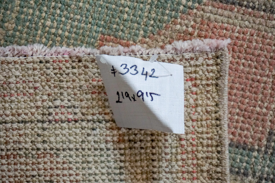 2’9 x 9’5 Vintage Turkish Oushak Runner Muted Pink, Blue and Gray