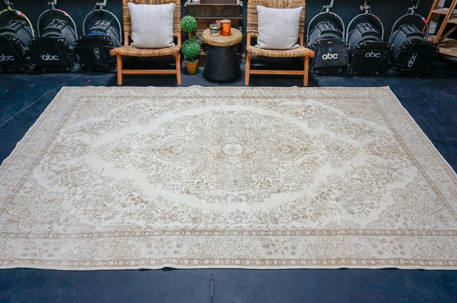 7’ x 11’1 Vintage Oushak Rug Beige, Brown + Gray SB