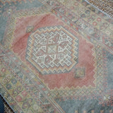 3’9 x 7’7 Vintage Turkish Oushak Carpet Muted Red, Gray + Chartreuse