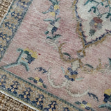 3’2 x 9’3 Vintage Turkish Oushak Runner Muted Gray, Blue and Pink