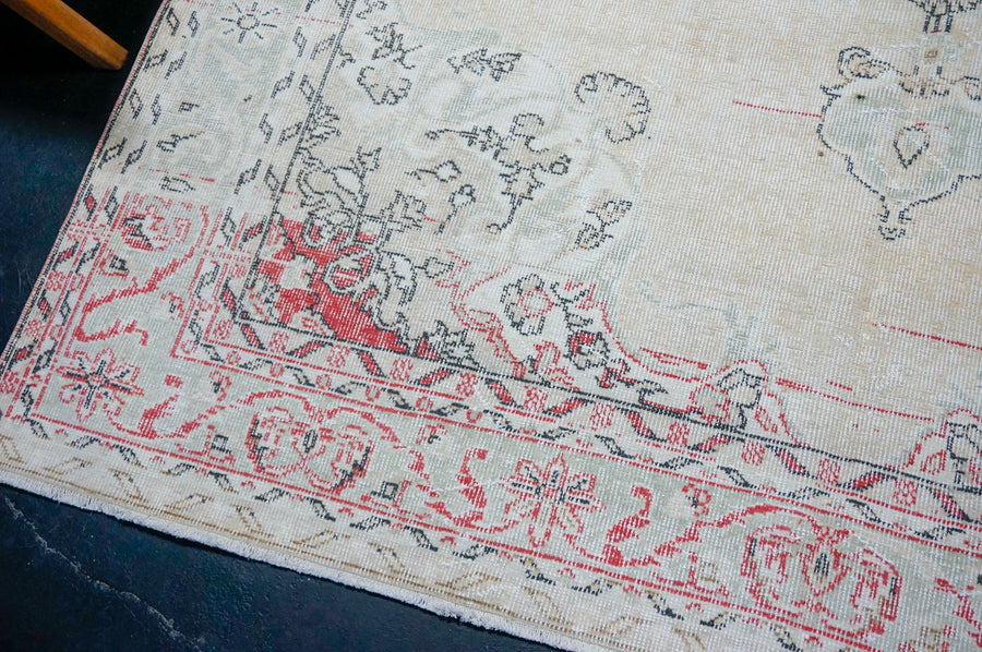 7’ x 10’3 Vintage Oushak Rug Beige, Sage & Red