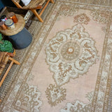 4’7 x 8’ Oushak Rug Muted Copper, Greige and Mocha Vintage Turkish Carpet
