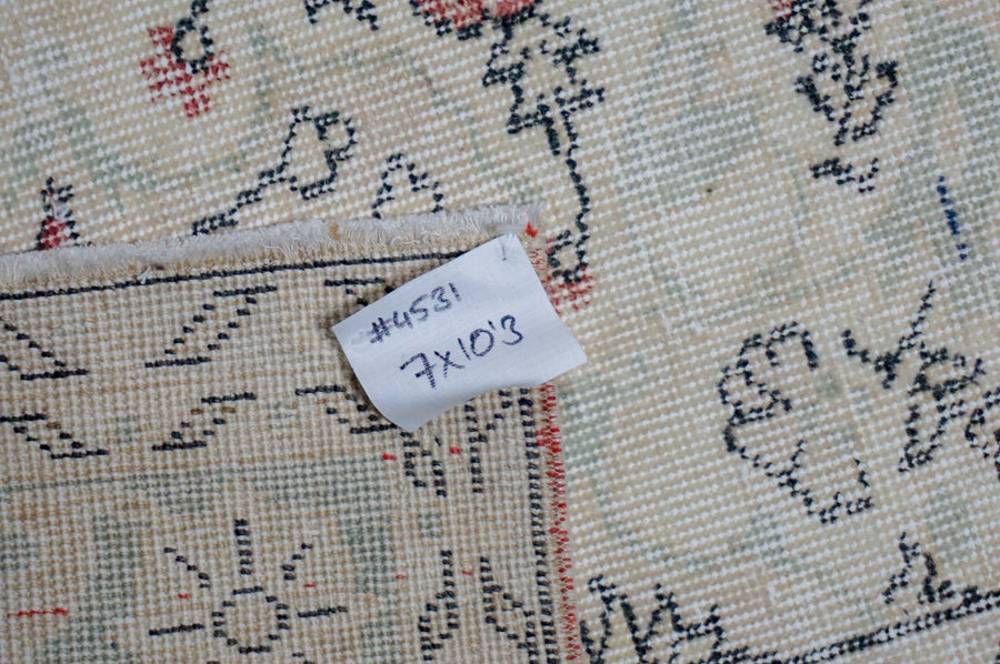 7’ x 10’3 Vintage Oushak Rug Beige, Sage & Red