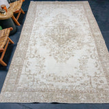 6’ x 11’2 Vintage Oushak Rug Beige, Taupe + Wine SB '4533