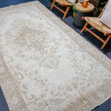 6’ x 11’2 Vintage Oushak Rug Beige, Taupe + Wine SB '4533